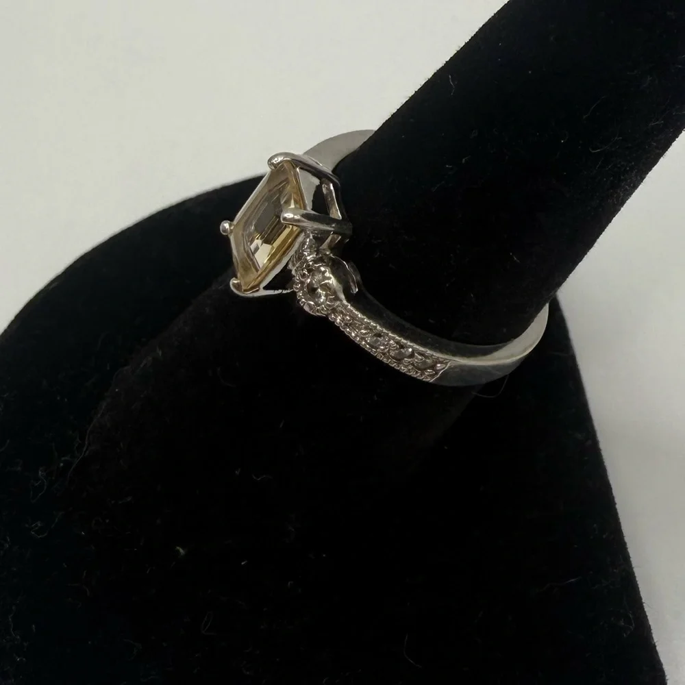 Sterling Silver 925 Champagne Emerald Cut CZ Ring Size 7.75
